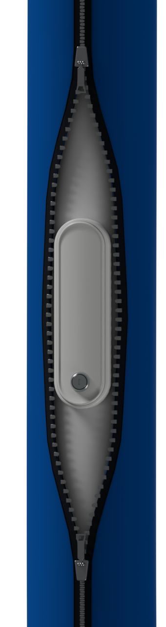 Royal Blue pārvalka rāvējslēdzēja atvēruma tuvplāns