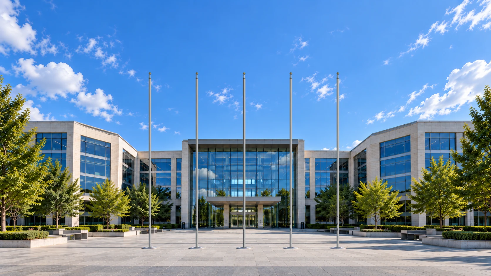 Five approved Pure White sleeves in the workplace courtyard